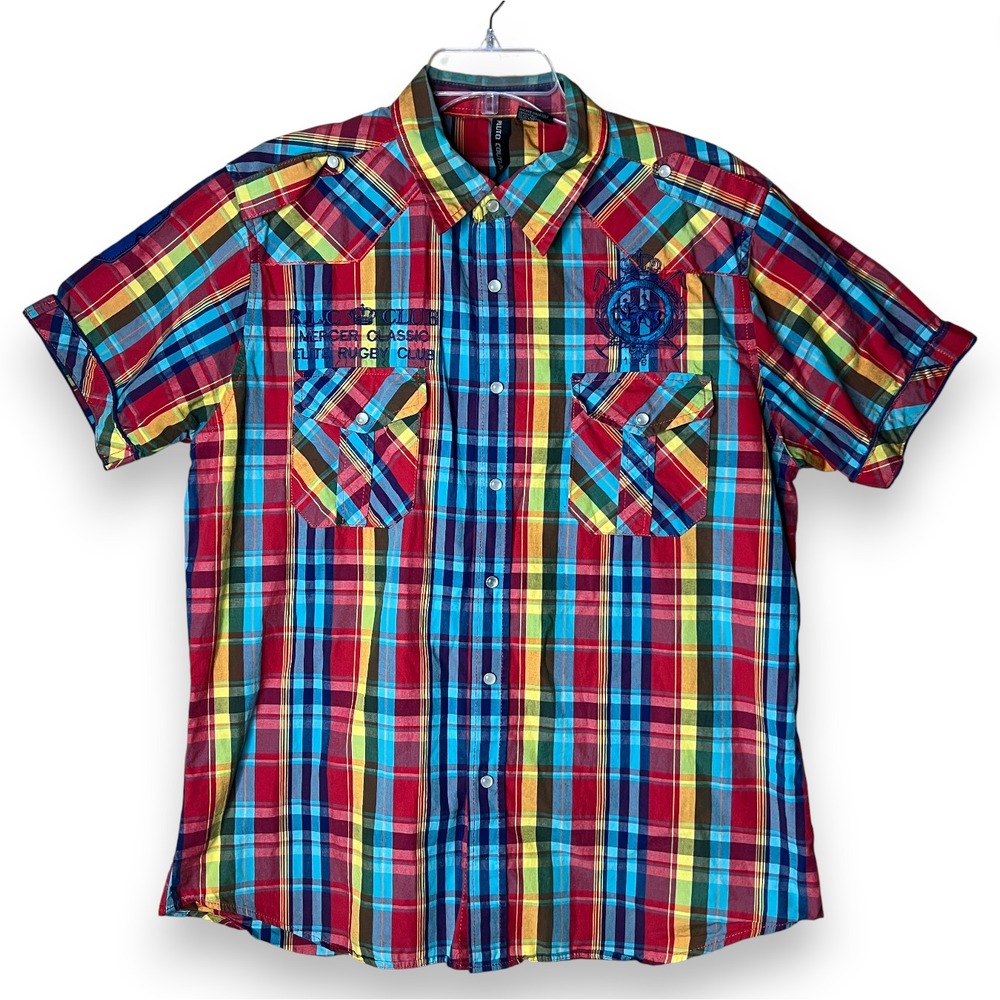 Pluto Couture RLC Club Mercer Classic Rugby Madras Plaid Shirt Men XL Preppy Y2K